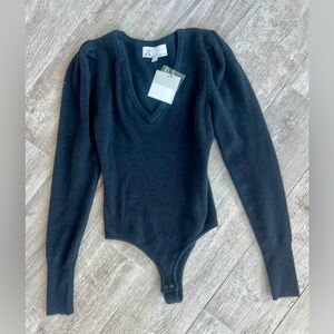 Elegant Black Long Sleeve Sweater Bodysuit